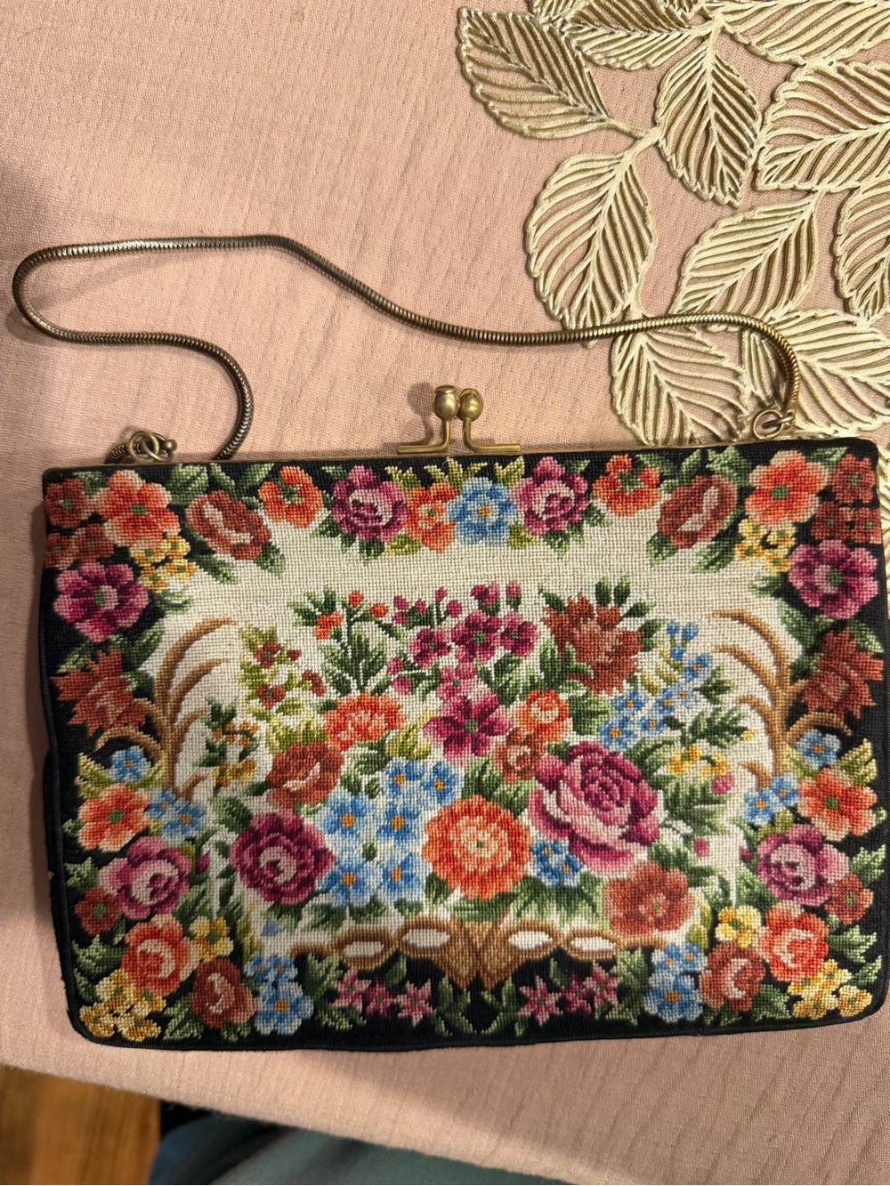 Vintage Floral Tapestry Needlepoint Bag